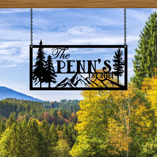Personalized Cabin Metal Sign, Mountain Cabin Sign, Custom family Name Sign, Cottage Decor, Lodge Decor, Man Cave Sign, Gift for Him