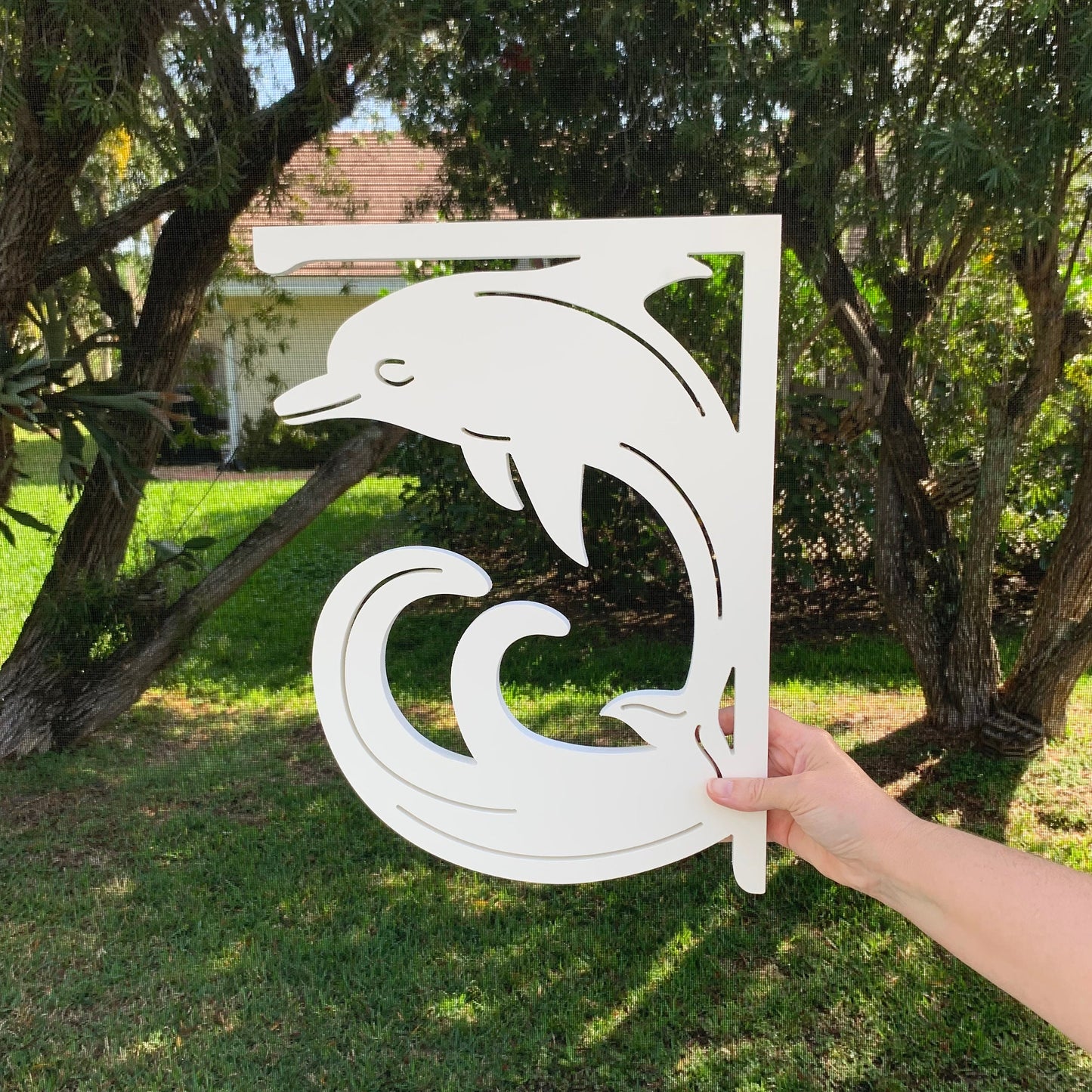Dolphin Mailbox Bracket - Medium Coastal Outdoor Decor (12x16 inch)