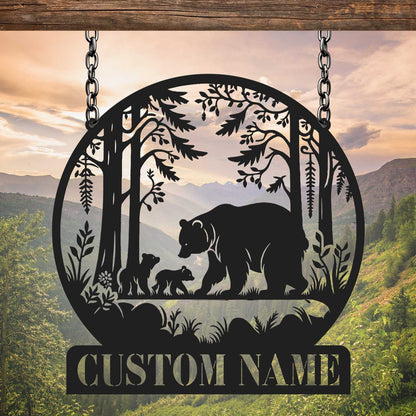 Custom Bear Metal Sign, Personalized Cabin Sign, Bear Family Sign, Outdoor Decor, Cabin Decor, Dad Gift, Hunter Gift, Hunting Sign