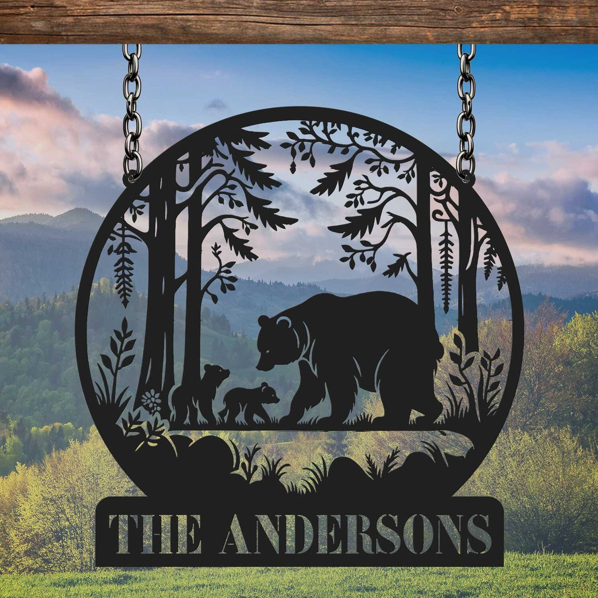 Custom Bear Metal Sign, Personalized Cabin Sign, Bear Family Sign, Outdoor Decor, Cabin Decor, Dad Gift, Hunter Gift, Hunting Sign