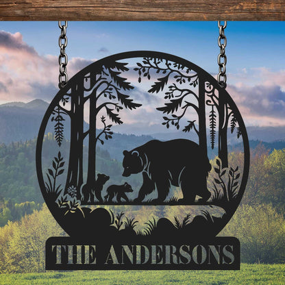 Custom Bear Metal Sign, Personalized Cabin Sign, Bear Family Sign, Outdoor Decor, Cabin Decor, Dad Gift, Hunter Gift, Hunting Sign