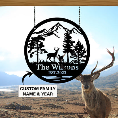 Custom Deer Metal Sign, Cabin decor, Deer Hunter Gift, Personalized Family Name Sign, Lodge Decor, Outdoor Sign, Man Cave Sign