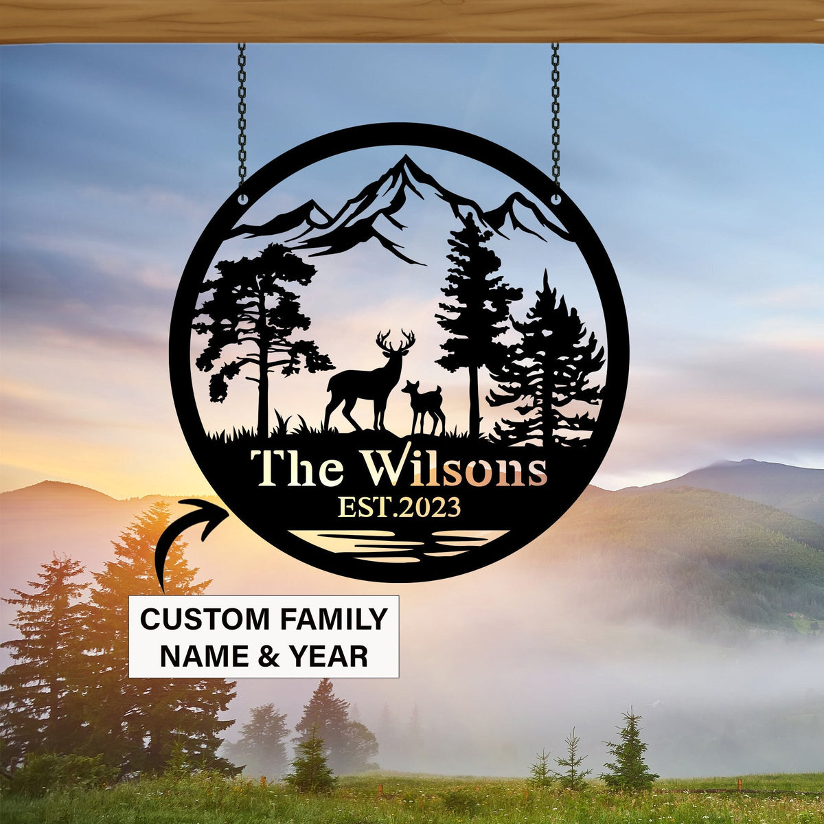 Custom Deer Metal Sign, Cabin decor, Deer Hunter Gift, Personalized Family Name Sign, Lodge Decor, Outdoor Sign, Man Cave Sign