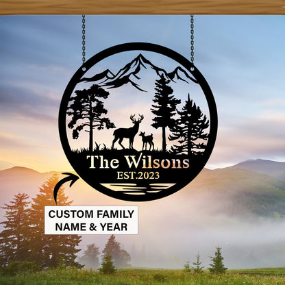 Custom Deer Metal Sign, Cabin decor, Deer Hunter Gift, Personalized Family Name Sign, Lodge Decor, Outdoor Sign, Man Cave Sign