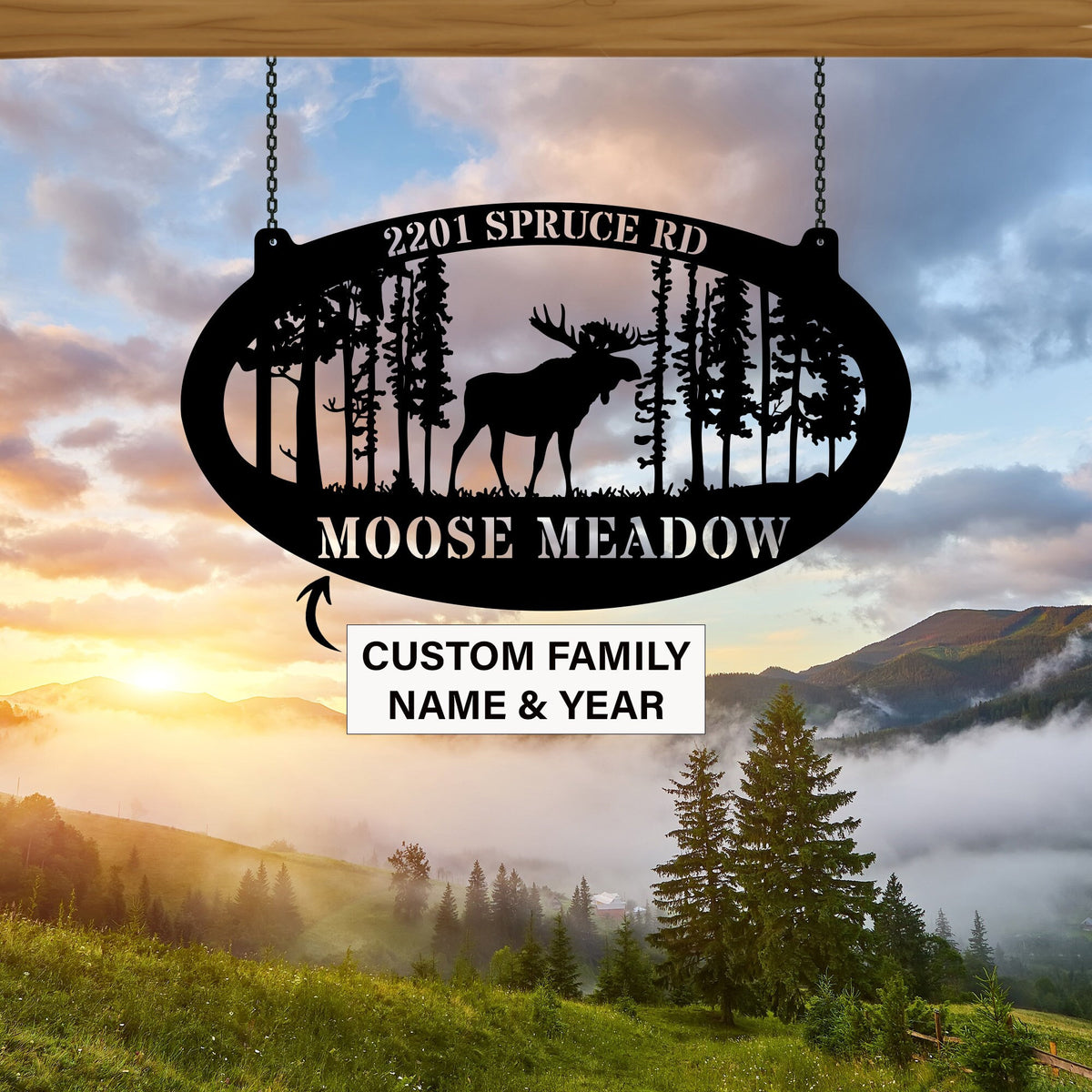 Personalized Moose Metal Sign, Cabin Decor, Lodge Sign, Custom Last Name sign, Moose Metal Wall Art, Farmhouse Decor, Outdoor Decor