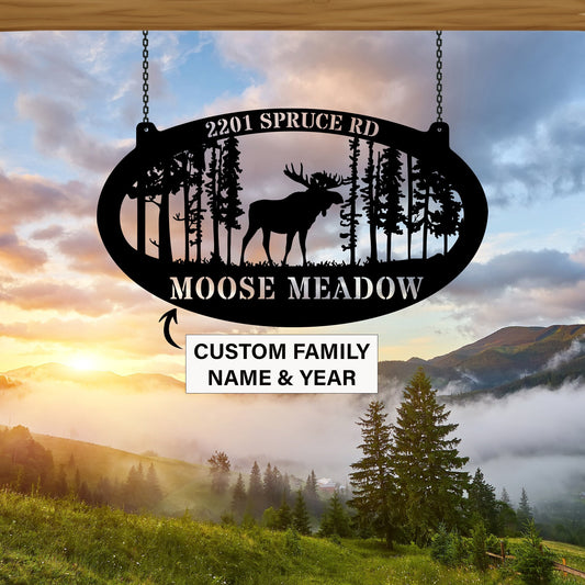 Personalized Moose Metal Sign, Cabin Decor, Lodge Sign, Custom Last Name sign, Moose Metal Wall Art, Farmhouse Decor, Outdoor Decor