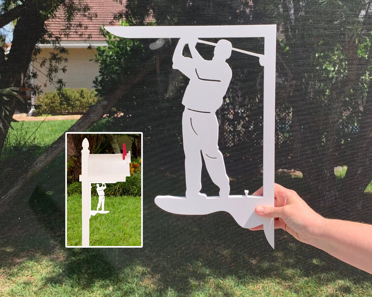 Golfer Mailbox Bracket - Medium PVC Coastal Decor (12x16 inch)