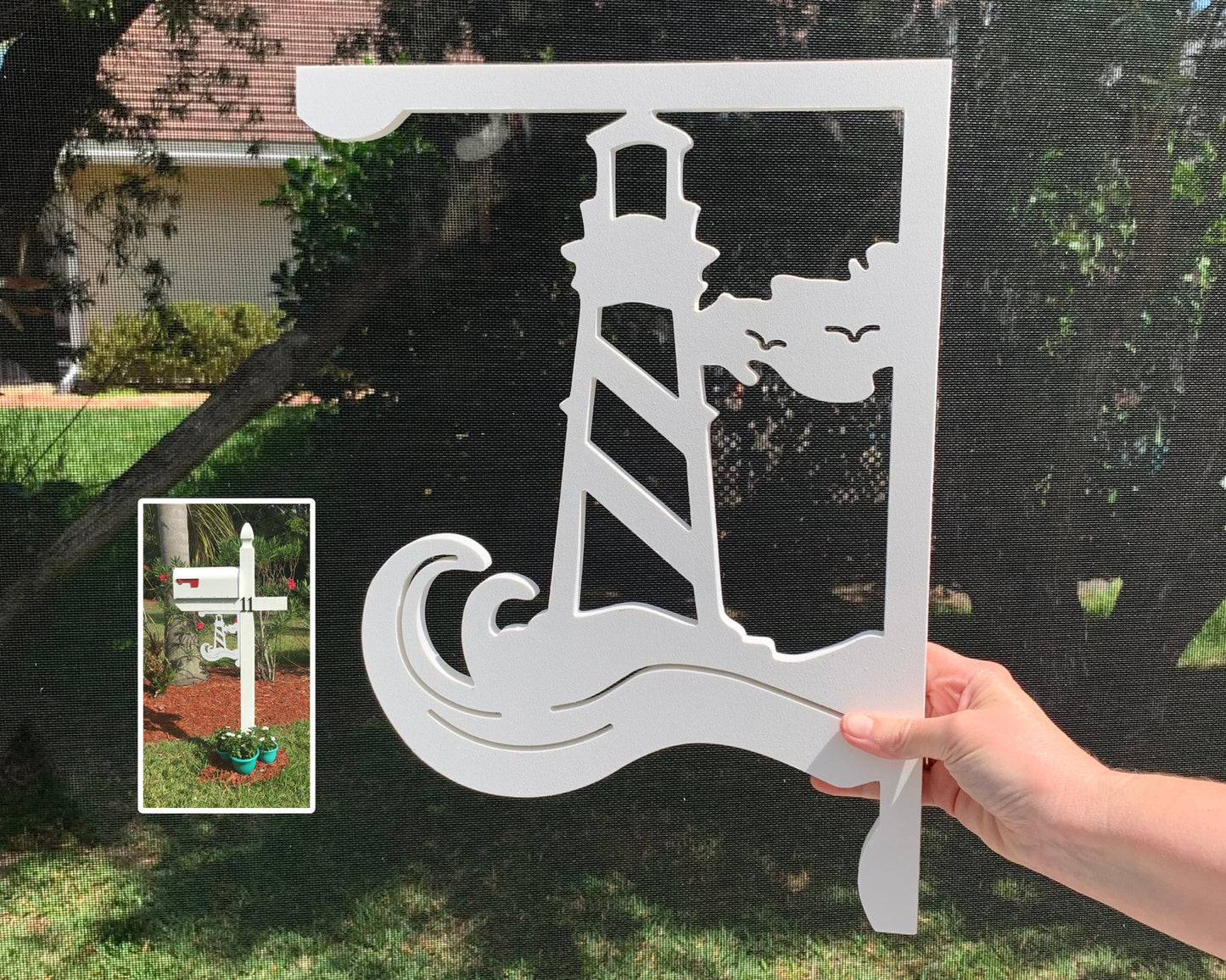 Lighthouse Mailbox Bracket - Coastal Outdoor Decor, 12x16 inch