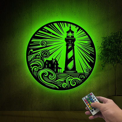 LED Lighthouse Metal Wall Art, Coastal Decor, Housewarming Gift