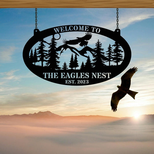 Custom Eagle Metal Sign, Eagle Wall Art, Cabin Sign, Cottage Decor, Family Name Sign, Last Name sign, Man Cave Decor, Lodge Decor
