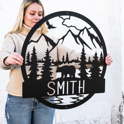Wilderness Bear Cabin Sign, Mountain Decor Personalized Metal Bear Sign, Cabin Decor, Outdoor Bear Decor, Rustic Cabin Bear Sign, Door Decor