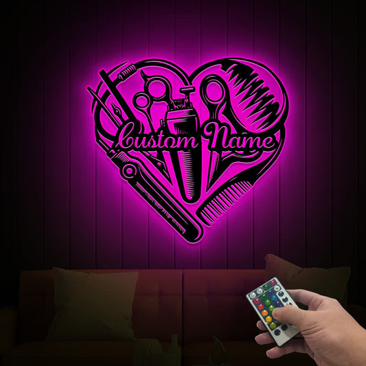 Personalized Salon Name Steel Sign with LED Lights