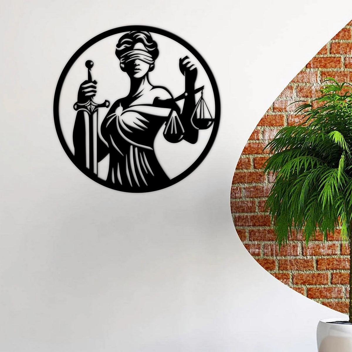 Lady Justice Metal Wall Art with LED Lights, Law Office Decor