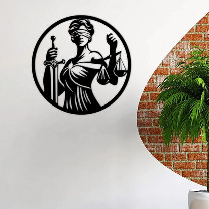 Lady Justice Metal Wall Art with LED Lights, Law Office Decor
