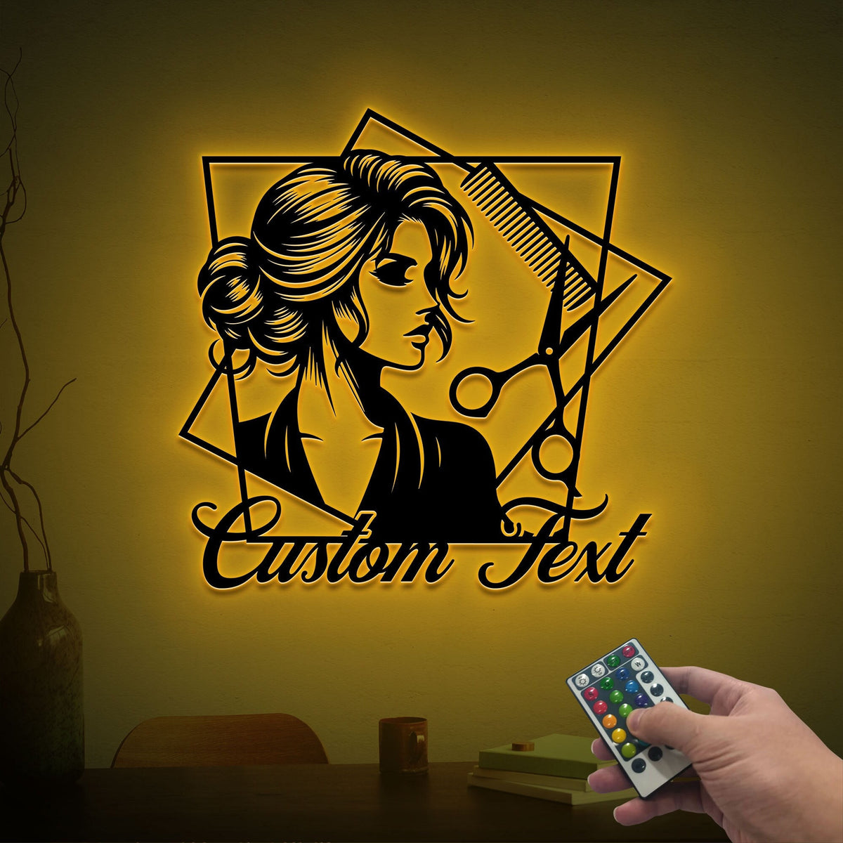 Personalized Hair Stylist Metal Sign with LED Lights, Salon Decor
