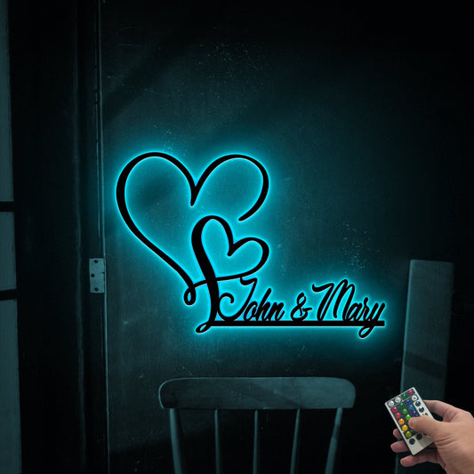 Custom Metal Love Sign with LED Lights, Personalized Heart Wall Art