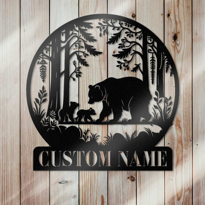 Custom Bear Metal Sign, Personalized Cabin Sign, Bear Family Sign, Outdoor Decor, Cabin Decor, Dad Gift, Hunter Gift, Hunting Sign