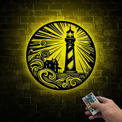 LED Lighthouse Metal Wall Art, Coastal Decor, Housewarming Gift