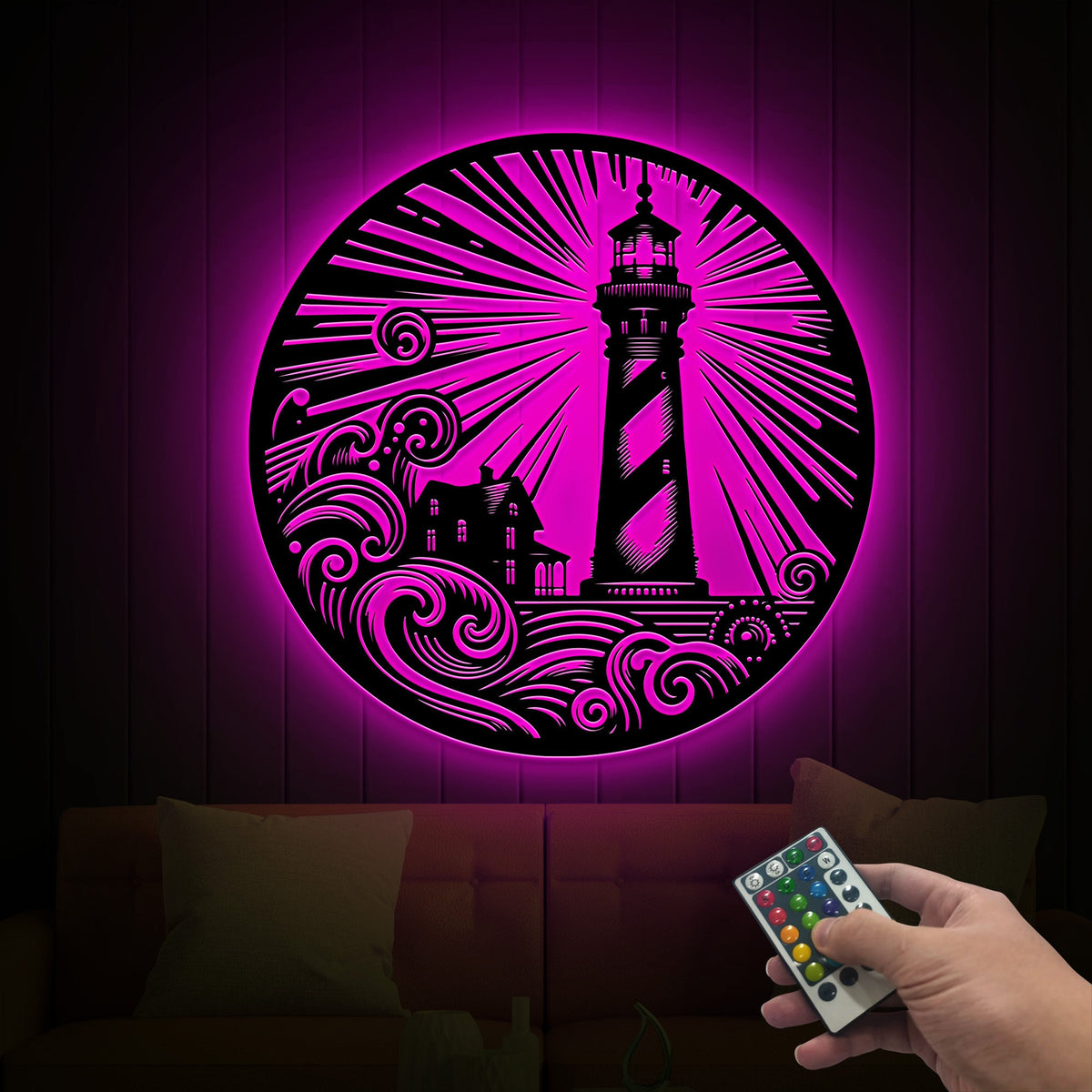 LED Lighthouse Metal Wall Art, Coastal Decor, Housewarming Gift