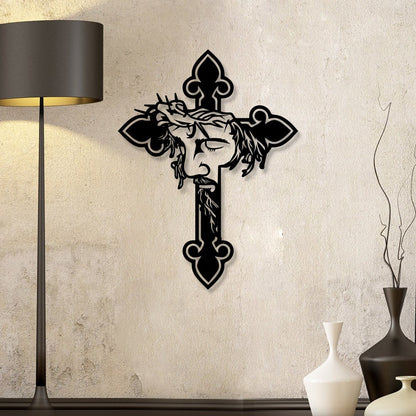 Jesus Cross Metal Wall Art with LED Lights, Religious Home Decor