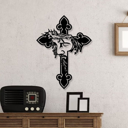 Jesus Cross Metal Wall Art with LED Lights, Religious Home Decor