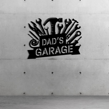 Personalized Dad's Garage Metal Sign, LED Light, Workshop Wall Art