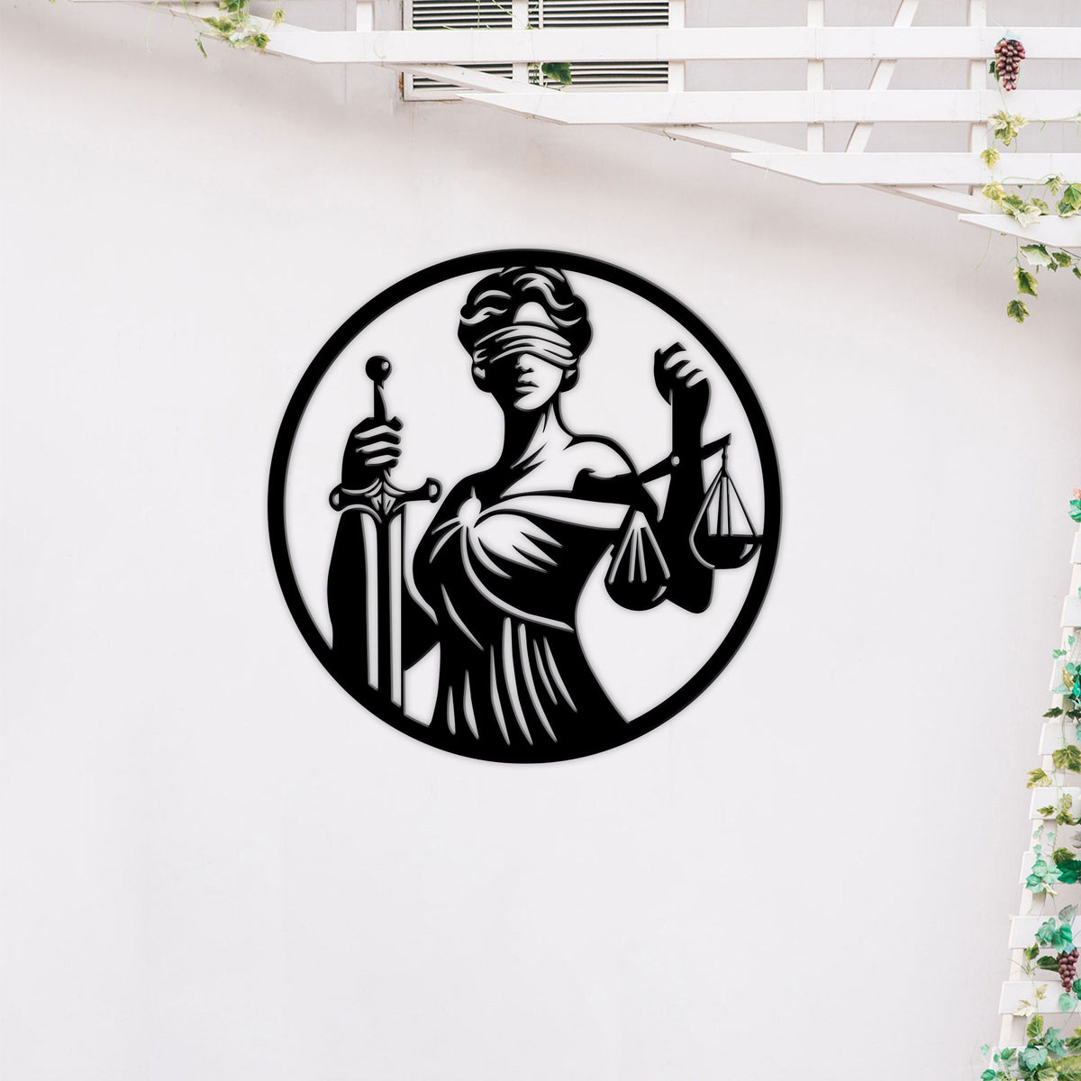 Lady Justice Metal Wall Art with LED Lights, Law Office Decor