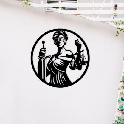 Lady Justice Metal Wall Art with LED Lights, Law Office Decor
