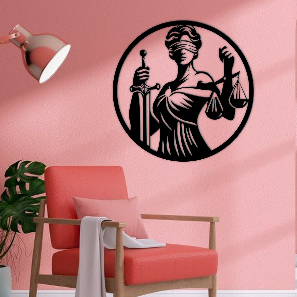 Lady Justice Metal Wall Art with LED Lights, Law Office Decor