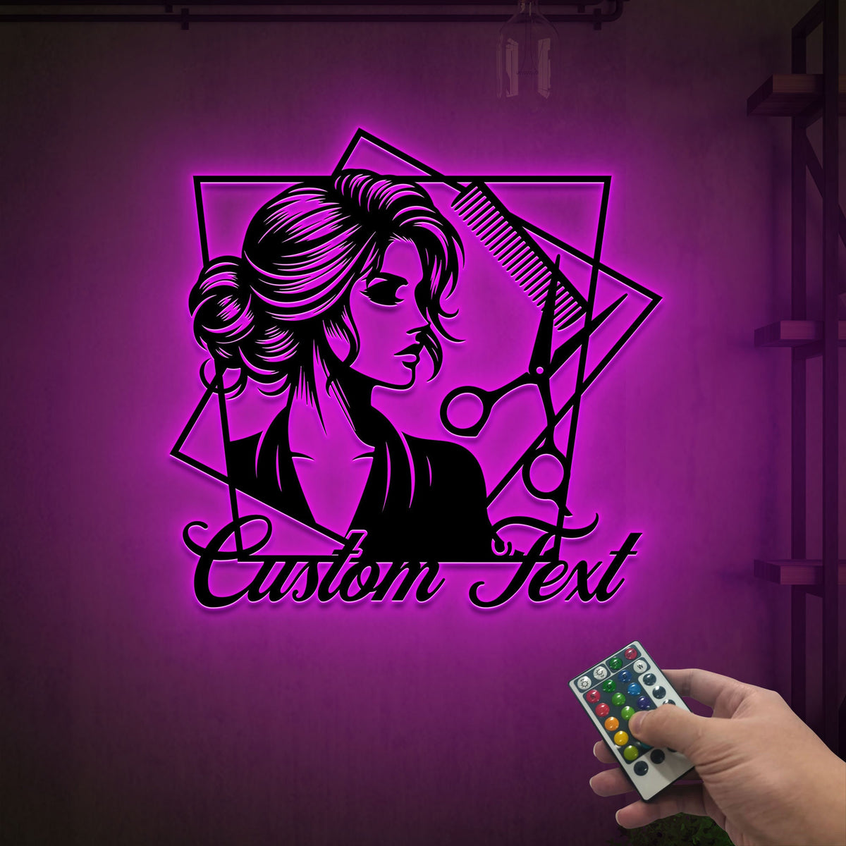 Personalized Hair Stylist Metal Sign with LED Lights, Salon Decor