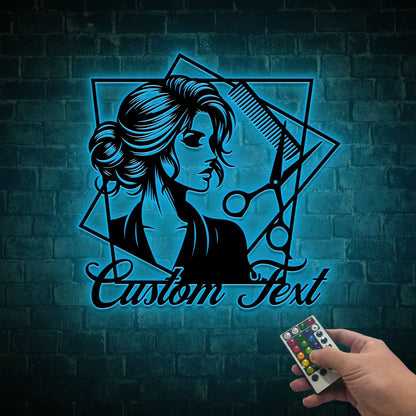 Personalized Hair Stylist Metal Sign with LED Lights, Salon Decor