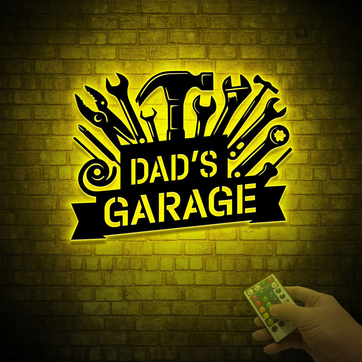 Personalized Dad's Garage Metal Sign, LED Light, Workshop Wall Art