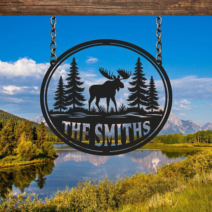Custom Moose Hunting Gift, Moose Metal Sign, Moose Cabin Decor, Outdoor Sign, Last Name Sign, Hunter Gift, Man Cave Sign, Gift for Him