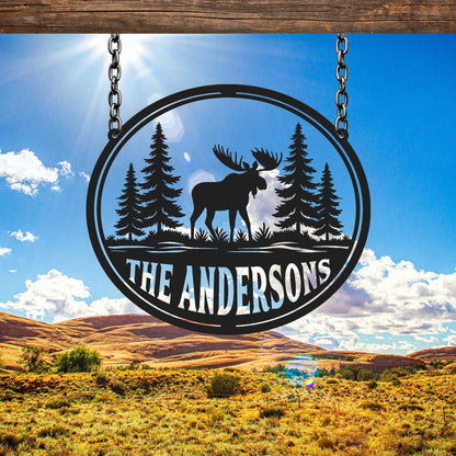 Custom Moose Hunting Gift, Moose Metal Sign, Moose Cabin Decor, Outdoor Sign, Last Name Sign, Hunter Gift, Man Cave Sign, Gift for Him
