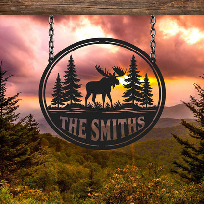 Custom Moose Hunting Gift, Moose Metal Sign, Moose Cabin Decor, Outdoor Sign, Last Name Sign, Hunter Gift, Man Cave Sign, Gift for Him