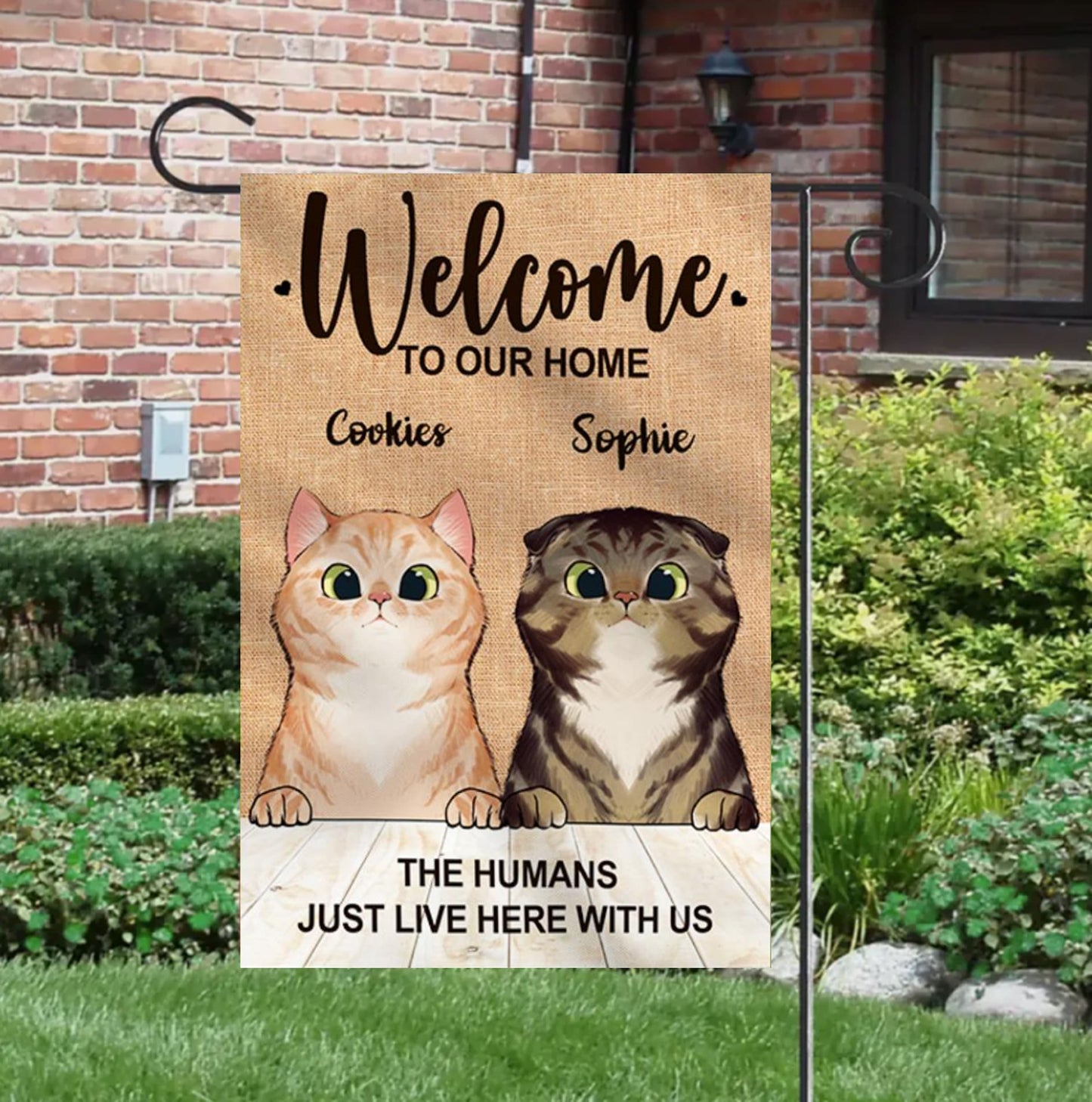 Welcome To Our Home Flag, Personalized Cat Yard/Garden Flags, Outdoor Decor Gift