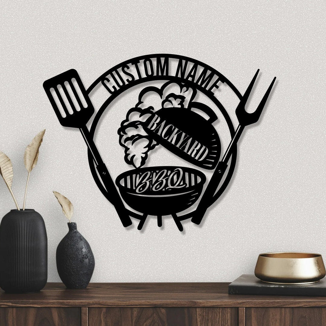 Personalized BBQ Metal Sign with LED Lights, Custom Backyard Decor