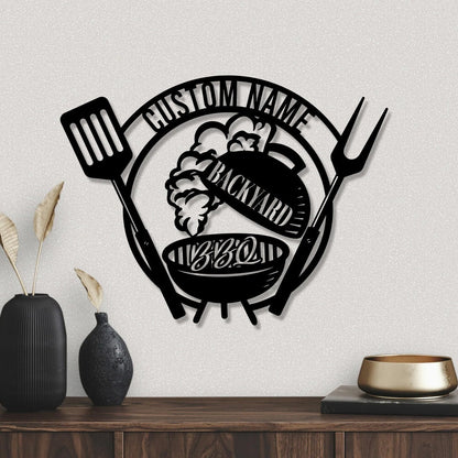 Personalized BBQ Metal Sign with LED Lights, Custom Backyard Decor