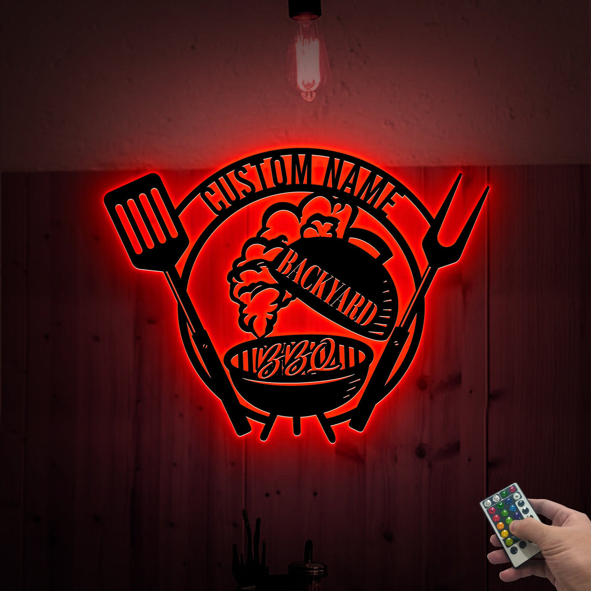 Personalized BBQ Metal Sign with LED Lights, Custom Backyard Decor