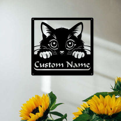 Personalized Cat Metal Sign with LED Lights, Custom Name Wall Decor