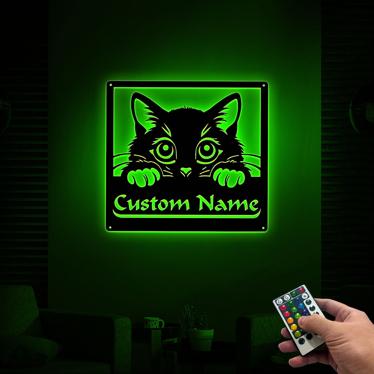 Personalized Cat Metal Sign with LED Lights, Custom Name Wall Decor