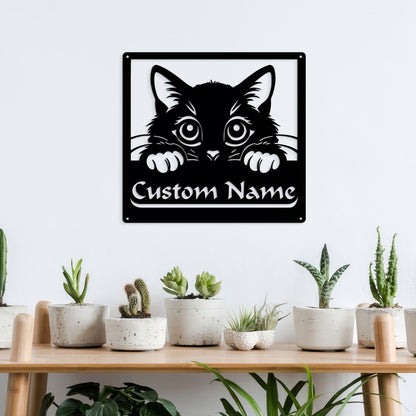 Personalized Cat Metal Sign with LED Lights, Custom Name Wall Decor