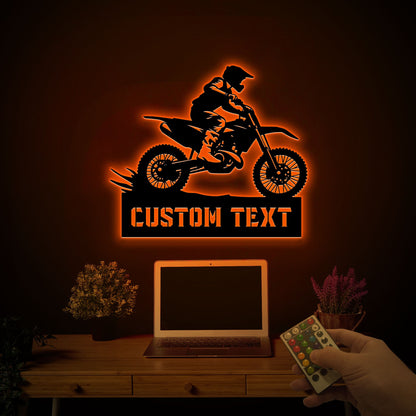 Personalized Dirtbike Metal Sign, LED Motorcycle Wall Decor