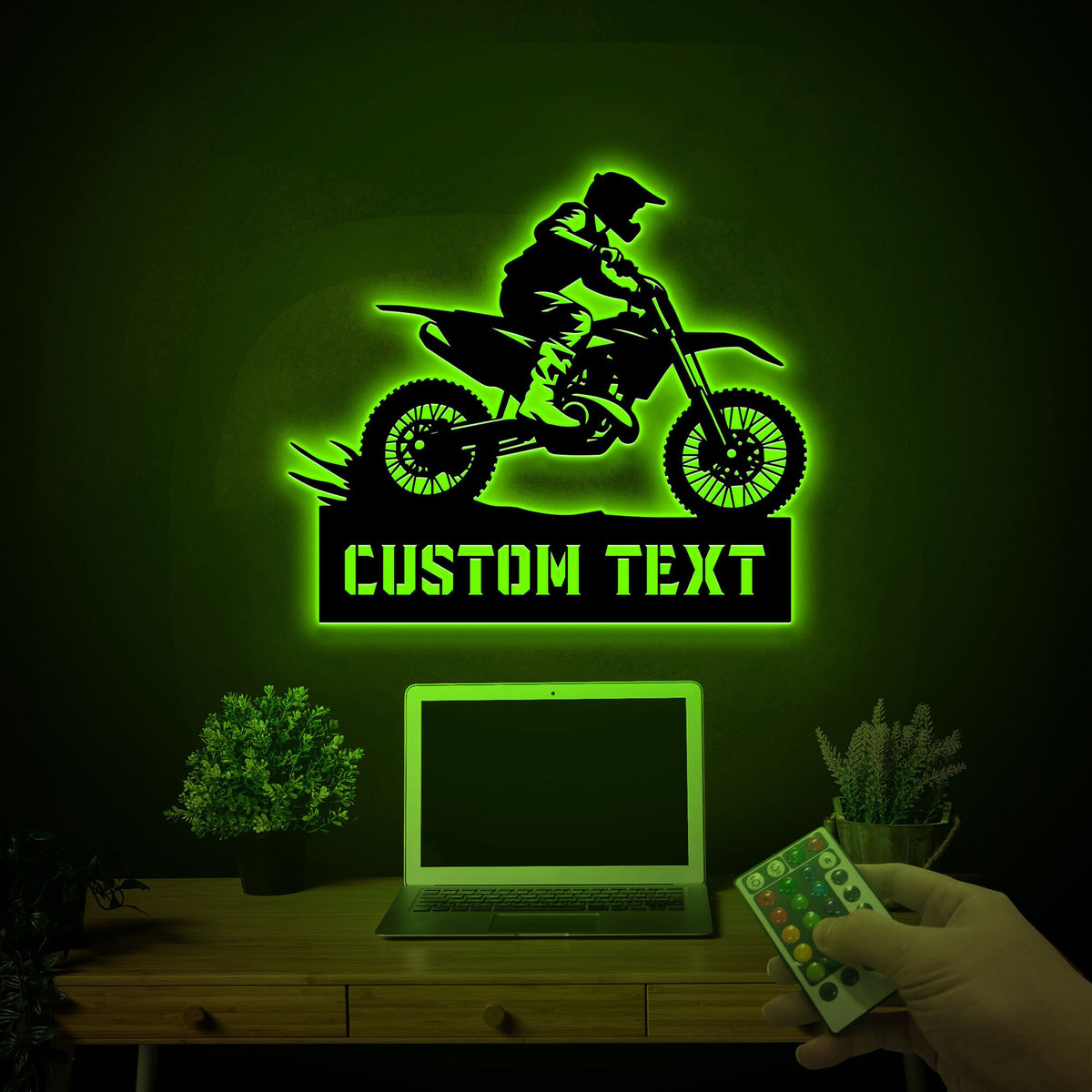 Personalized Dirtbike Metal Sign, LED Motorcycle Wall Decor