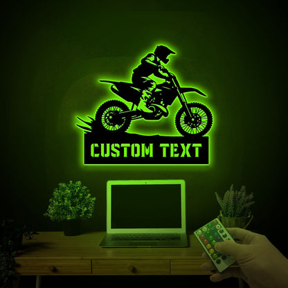 Personalized Dirtbike Metal Sign, LED Motorcycle Wall Decor