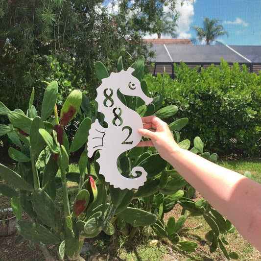 Address Plaque - Seahorse, Personalized Sign, Outdoor Decor, Coastal Themed Custom Sign, Address Plaque - Approx 13 x 7 wide