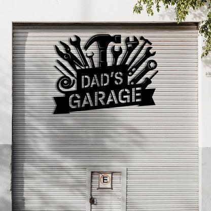 Personalized Dad's Garage Metal Sign, LED Light, Workshop Wall Art