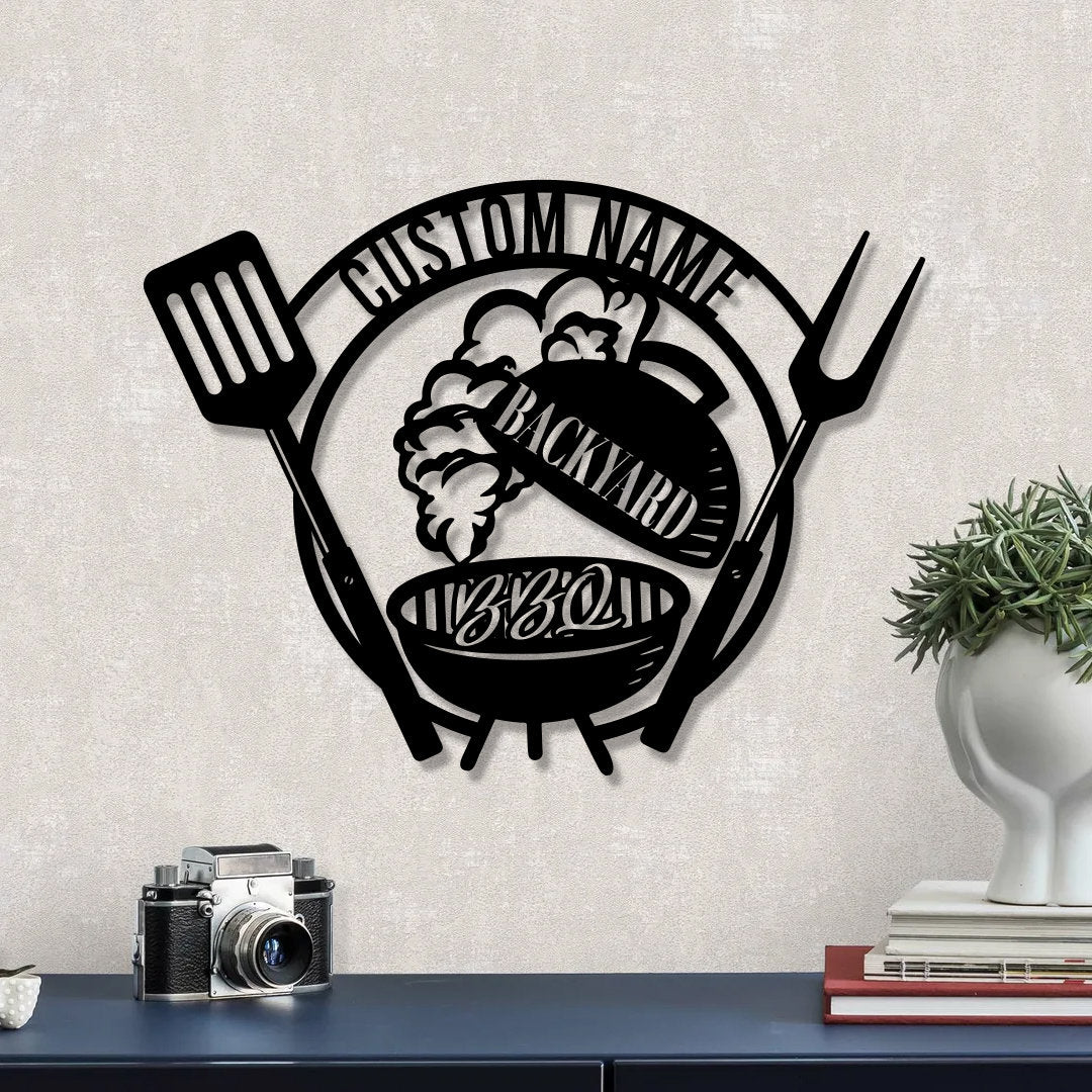 Personalized BBQ Metal Sign with LED Lights, Custom Backyard Decor