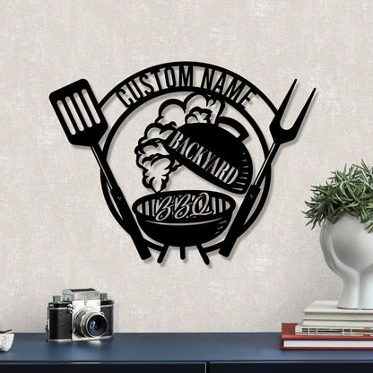 Personalized BBQ Metal Sign with LED Lights, Custom Backyard Decor