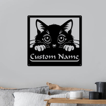 Personalized Cat Metal Sign with LED Lights, Custom Name Wall Decor